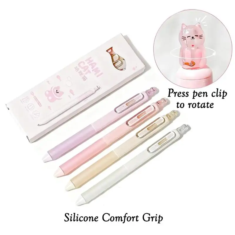 ~4pcs Kawaii Cat Retractable Gel Pens 0.5mm Fine Tip Smooth Writing For Office School Note Taking