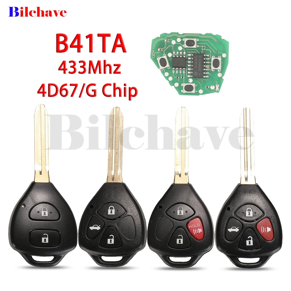 jingyuqin 4D67/G Chip B41TA 433Mhz Remote Car Key For Toyota Forruner Hilux Innova Corolla Innova Yaris 89070-52E61 2/3/4Buttons