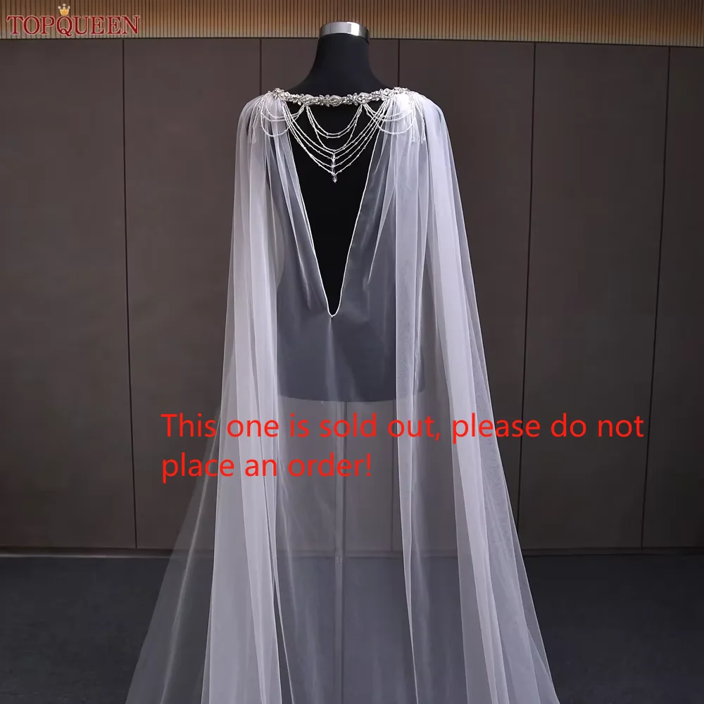 TOPQUEEN G83 Wedding Long Cape Veils Bridal Bolero Women Jacket Cathedral Wedding Veil Bachelorette Party Accessories for Bride