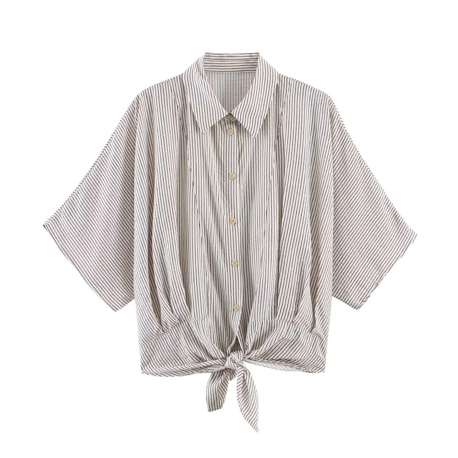 Women's Fashion Short-Sleeve Shirt Black White Striped Front Shirt Short Sleeve Button Up Blouse For Women Casual Wear 884U