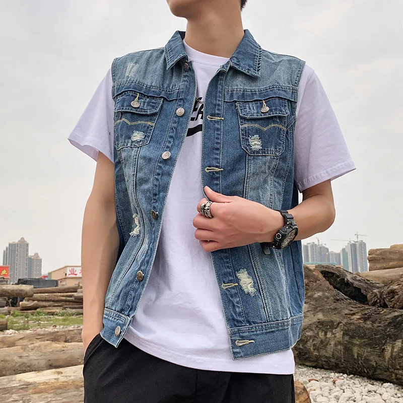 

New Denim Vest Male Youth Student Trend Casual Handsome Sleeveless Vest Male Korean Waistcoat Jacket