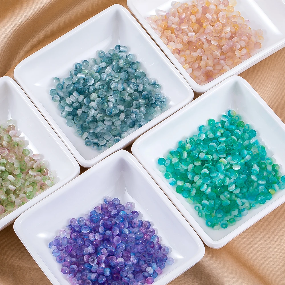 800pcs 4mm Gradient Colorful High-Quality Glass Cat eye Seed Beads Rice Spacer Bead For  Necklace DIY Jewelry Making Accessories - view 2