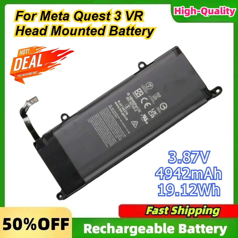 New 3.87V 4942mAh 19.12Wh for Meta Quest 3 VR Headset Li-ion Border Batteries Head Mounted Battery Replacement Part Accessories
