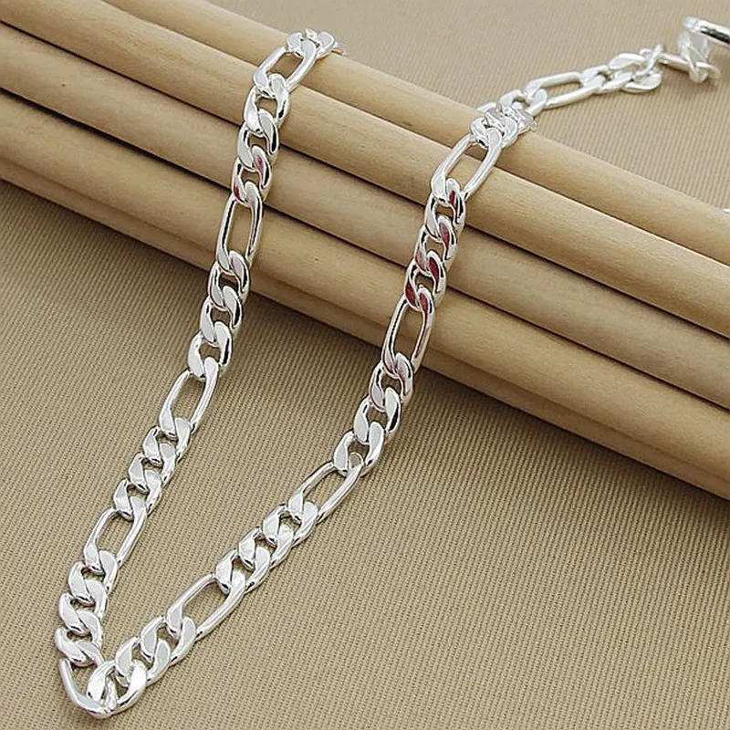 

925 Sterling Silver 8mm 16/18/20/22/24/26/28/30 Inch Chain Sideways Necklace Man Woman Senior Luxury Jewelry Statement Necklace