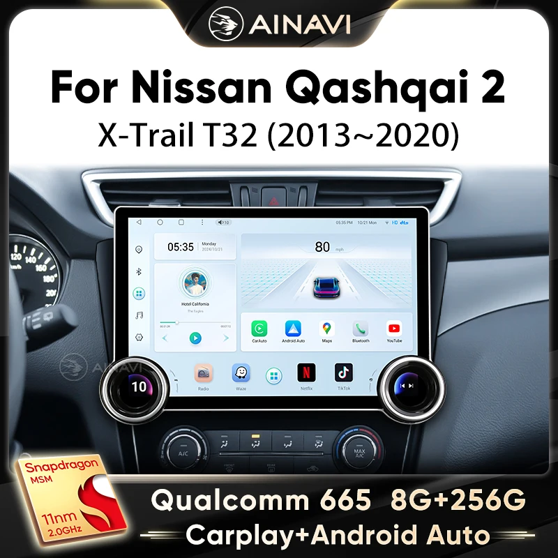 Ainavi Wireless CarPlay Android Auto Radio For Nissan Qashqai J11 X-Trail 3 T32 2013-2000 Car Multimedia Player 2din autoradio