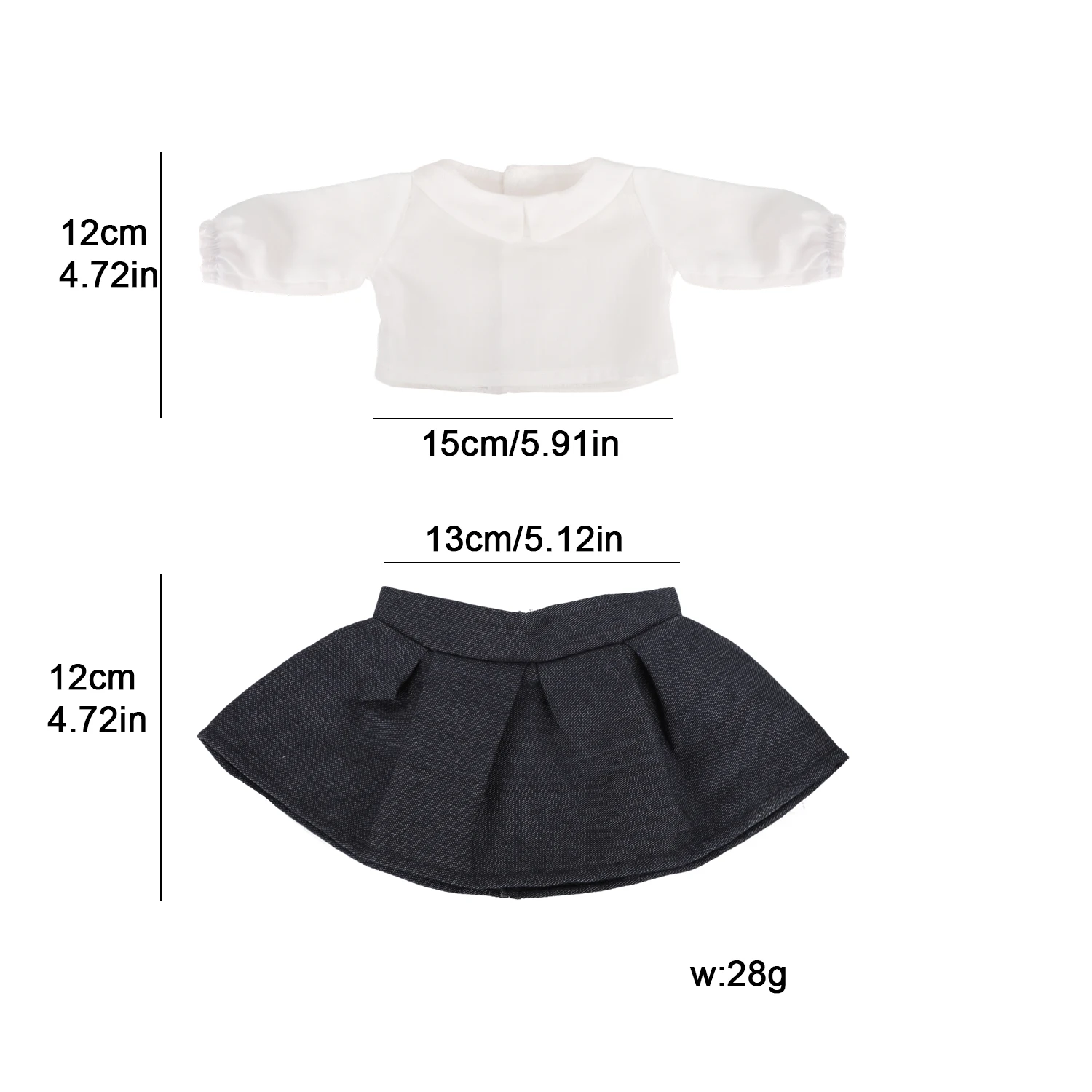 18인치 미국 인형 옷 흰색 셔츠 + 데님 스커트 의류 세트 43cm 아기 신생아 & OG 소녀 인형 액세서리