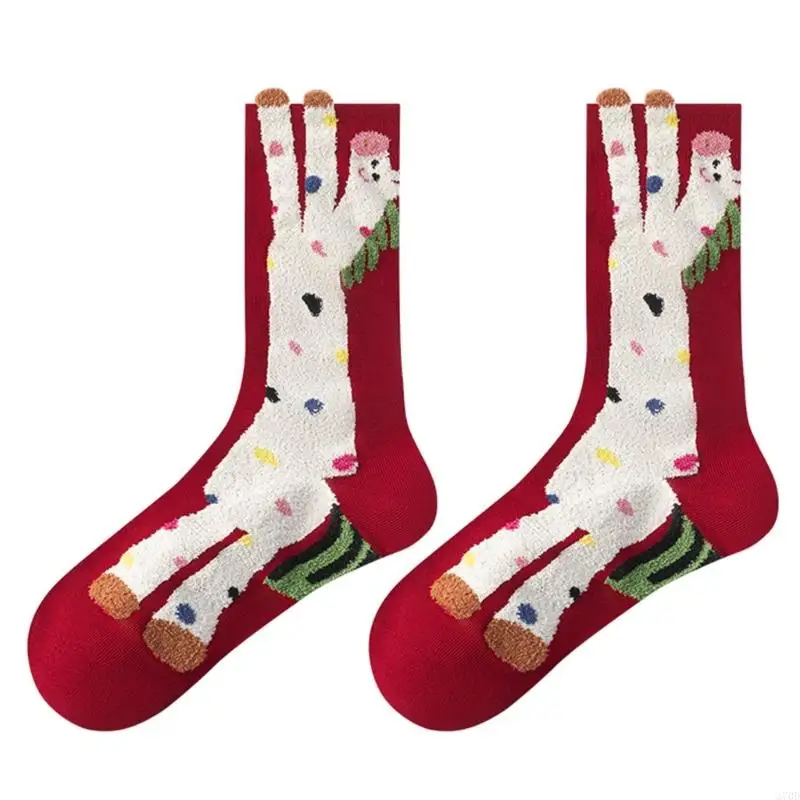 1 Pair Comfortable and Practical Red Cartoon Horse Year Womens Calf Socks Breathable Socks for Home Office Use