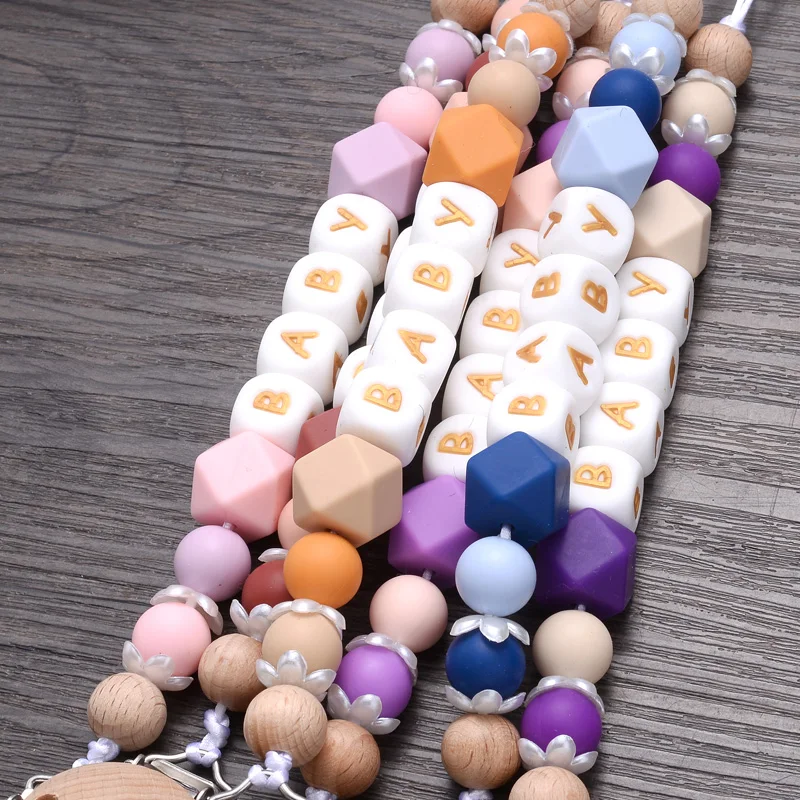 Beech Baby Pacifier Clip Personalized Name Silicone Teether Beads Toddler Nursing Bracelet Toy Baby Pacifier Chain Nipples Chain