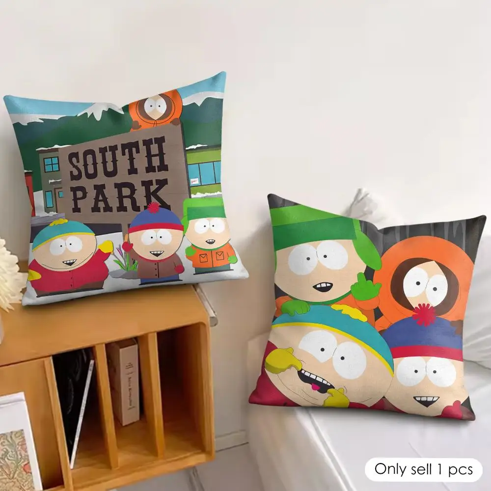 Cartoon Classic S-South P-Park Cushion Cover Silky Short Plush Invisible Zipper Dustproof Sofa Pillow Case For Home Decor