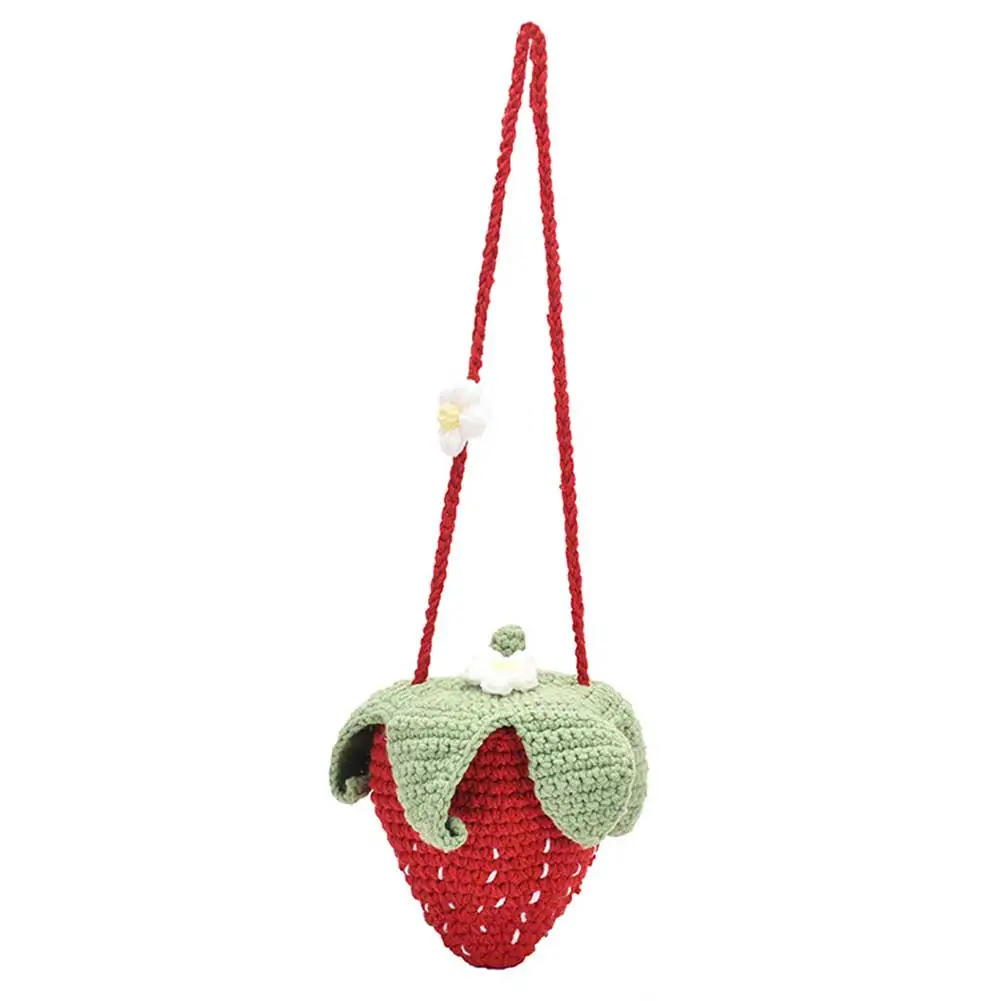 Cute Strawberry Shoulder Bag Handmade Fashion Cotton Rope Strawberry Crochet Tote Bag Knit Sling Purse for Women