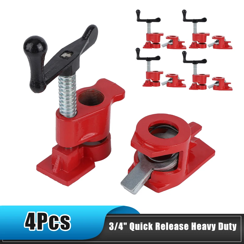 

New 4Pcs Wood Gluing Pipe Clamp Set Heavy Duty Iron 3/4Inch Quick Release Tube Clamps Kit for DIY Woodworking Workbench