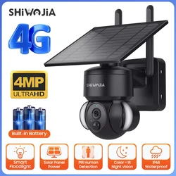 SHIWOJIA cámara exterior 4G/Wifi batería de 7500mAh alimentada por energía Solar con paneles solares de 5W 4MP visión nocturna en Color CCTV inalámbrico para jardín