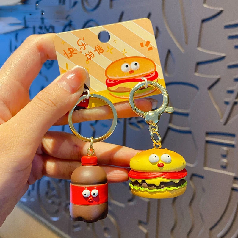 1 Pair Funny Burger Coke Fried Chicken Beer Key Chains Couple Resin Key Rings Christmas Gift Car Keychains for Lovers Friends