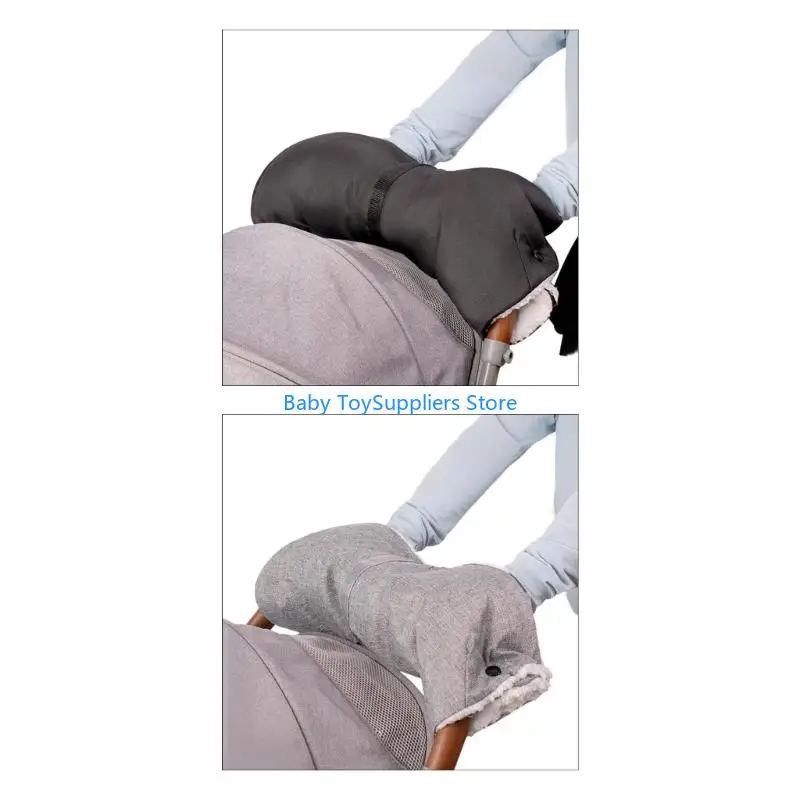 

R1WF Winter Proof Strollers Handlebar Gloves Plush Fleece Insulation Durable Oxford Universal Size For Baby Carriages And Parent