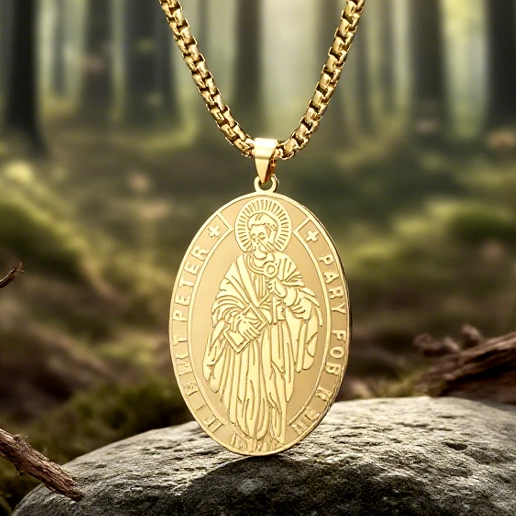 Dawapara القديس بيتر المسيحية ميدالية قلادة قلادة دينية راعي الصيادين المعمودية هدية مجوهرات من صلب لا يصدأ #1