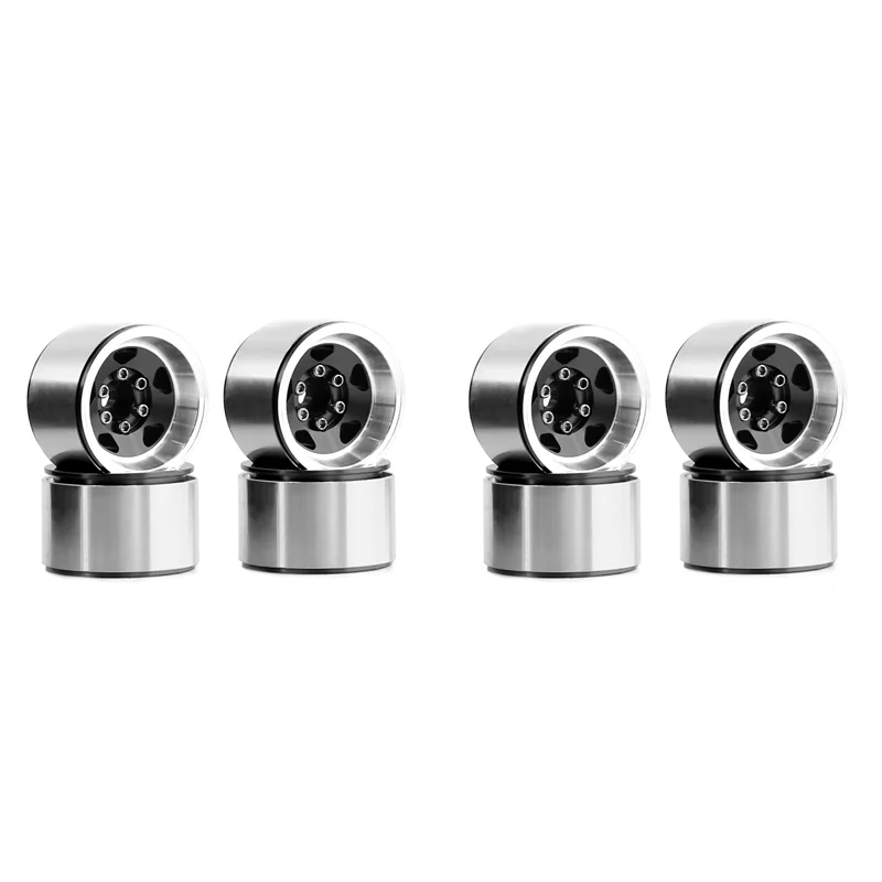 

8PCS 1.0 Inch Aluminum Alloy Beadlock Wheel Hub Rims For RC Crawler Car Axial SCX24 1/18 TRX4M Wheels Parts, Black