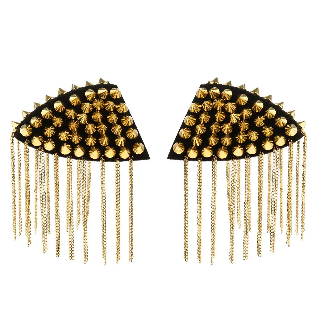 Alloy Fabric Shoulder Epaulets Costume Badge with Tassel Chain Clip for Suit Brooch Accessories