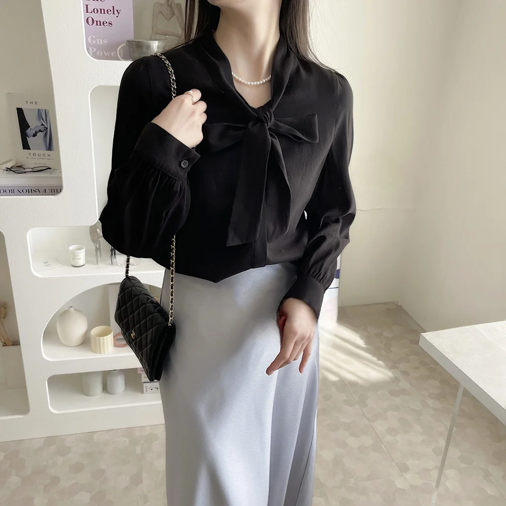 Słodka Spódnica do Dojazdów Gotowa do Noszenia z Rozcięciem, Dekolt V, Długi Rękaw, Koreański Styl, Elegancka, Casualowa, Marka QPP