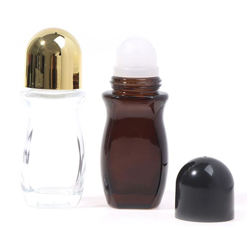 Amber 50ml empty glass roll-on deodorant bottles with Plastic Roller Ball