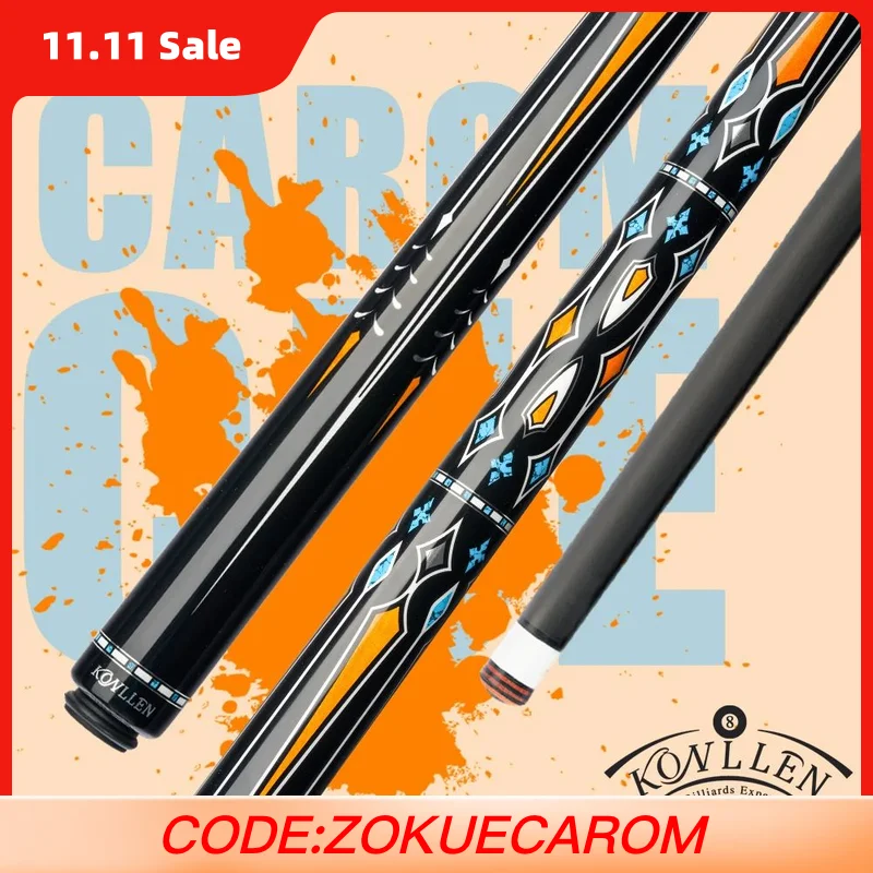 

Кий KONLLEN-Billiard Carom с валом из углеродного волокна, кленовым наконечником, 3 подушечками, инкрустацией серебряным кольцом, радиальным штифтом 3/8*8