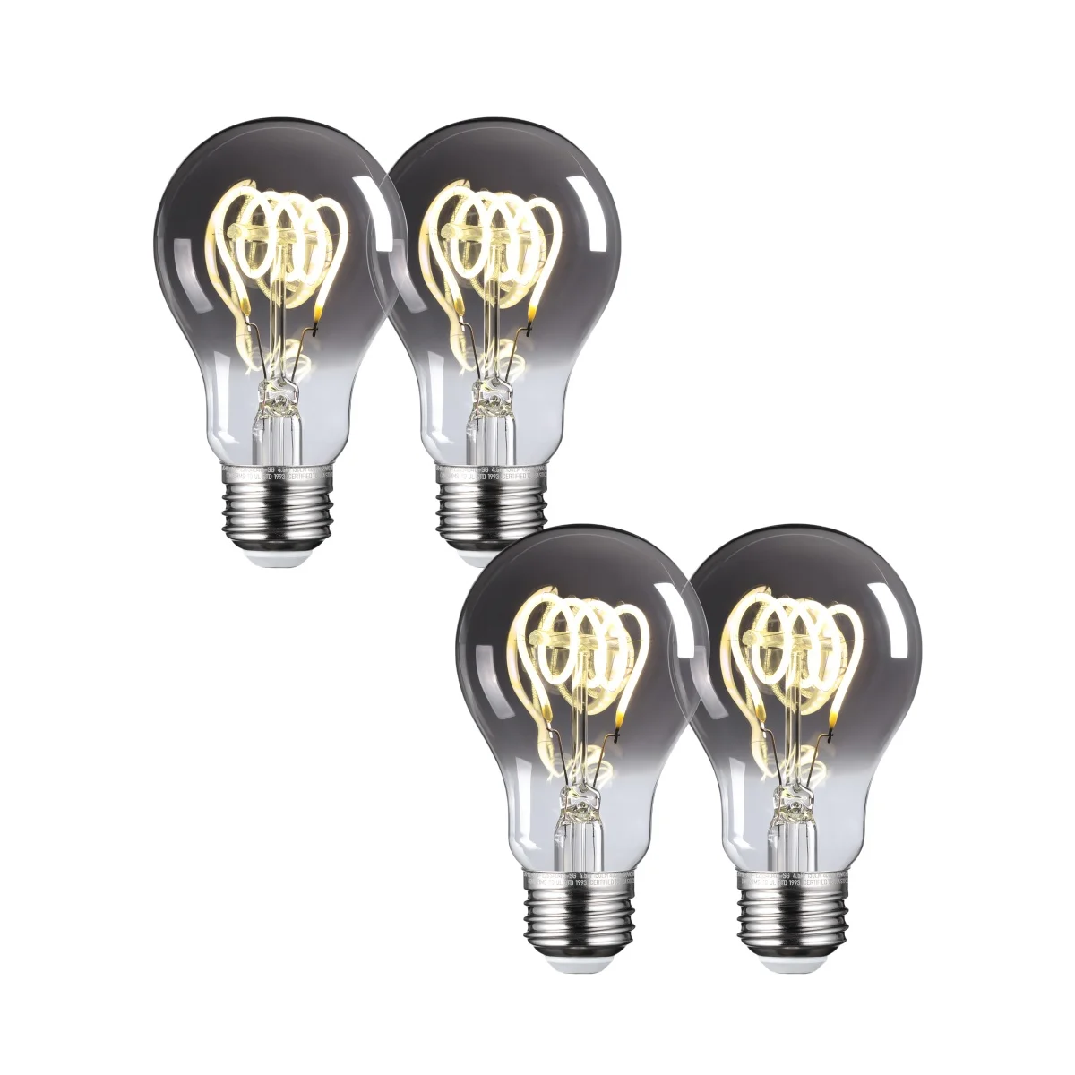 

4 Pack A19 LED Light Bulb, Smoke Gray Glass E26 Base Decorative Bulb Dimmable, 4.5W 150LM, ETL Listed, 4000K Cool White