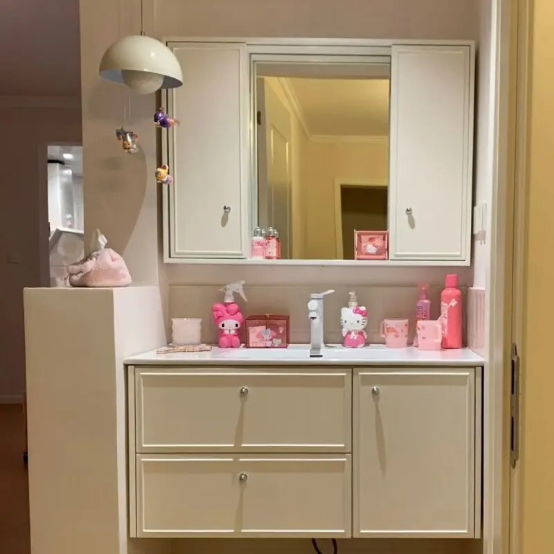 

Solid wood bathroom cabinet bathroom sliding door rubber wood painted bathroom cabinet combination