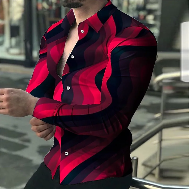 6 color men\'s shirt casual shirt high -quality 3D printing fashion trendy long -sleeved shirt comfortable and breathable