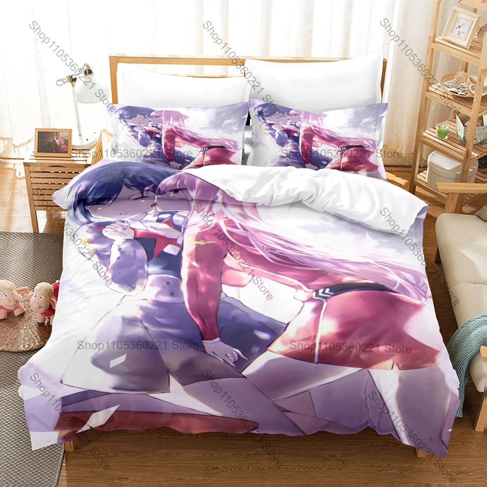 Cool Zero Two Hiro Strelizia Pink Horn Red Robot Squad 02 Duvet Cover 2 Pillowcases Anime Fans 3pcs Bedding Set Darling In The F