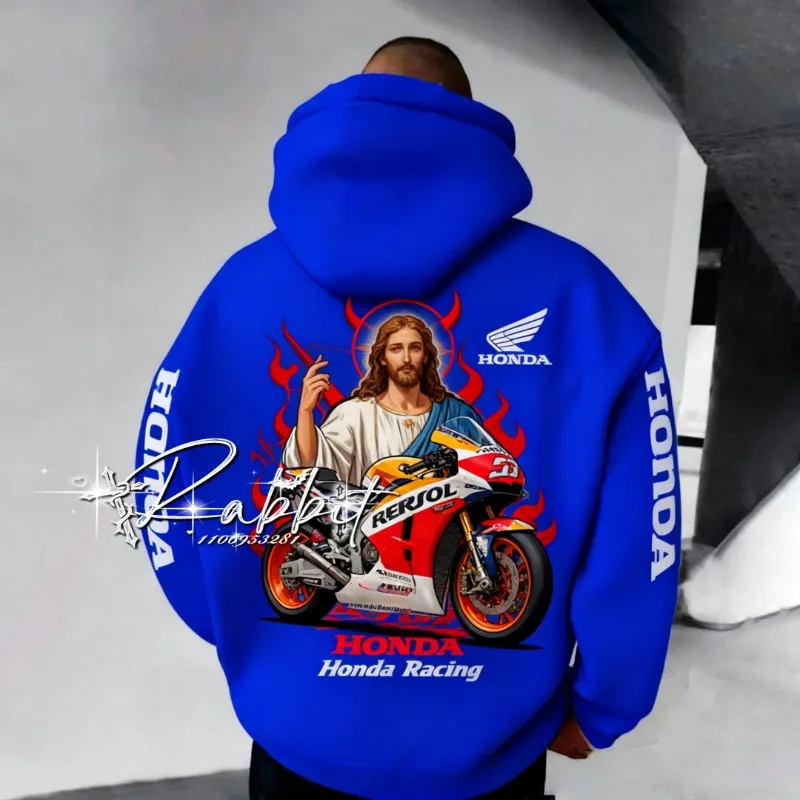 

25/26 Новая гоночная команда Honda, модная уличная ретро толстовка с принтом Иисуса, мужская толстовка с капюшоном для гонок на мотоциклах, внедорожная езда