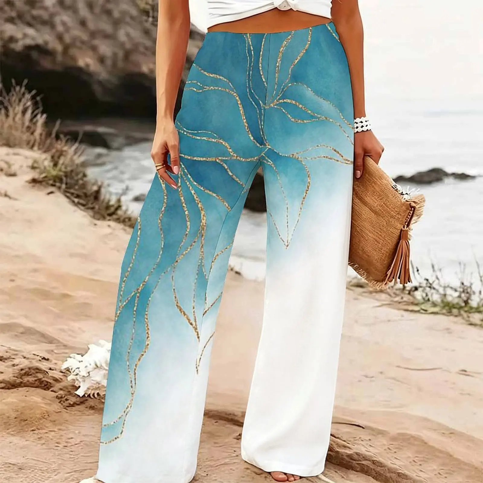 Printed Trousers Winter Women High Waisted Yoga Pants Autumn Elegant Wide Leg Pants Retro Mopping Pants Loose Jogging Pants