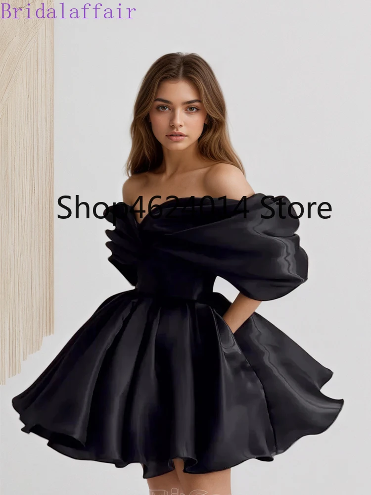 Simple Mini Prom Dresses Off Shoulder Lace Up Stain Ball Gown A Line Homecoming Cocktail Dresses for Celebrate Prom Gown