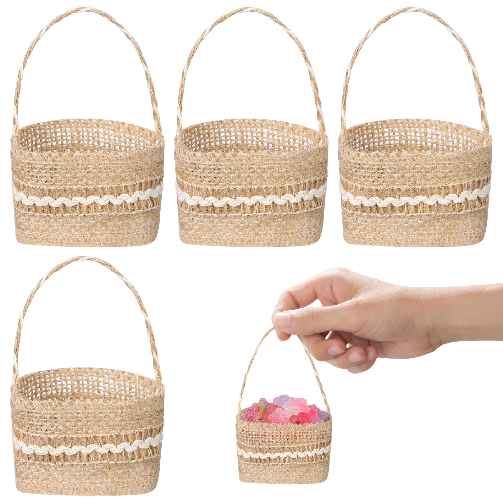 

4Pcs Wedding Linen Basket Burlap Candy Gift Holder for Flowers Banquet Party Storage Decorative Accessory Burlap Candy Basket