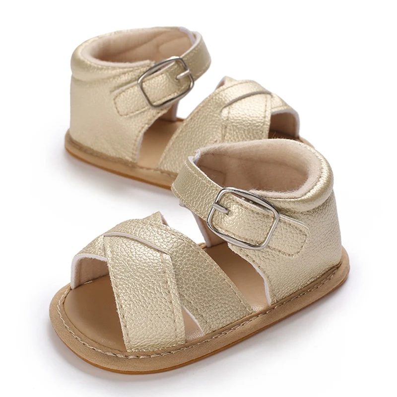 Chic and Comfortable: Summer Unisex Baby Sandals, 4 Solid Colors, Cross Design, Crib Shoes for 0-15 Months