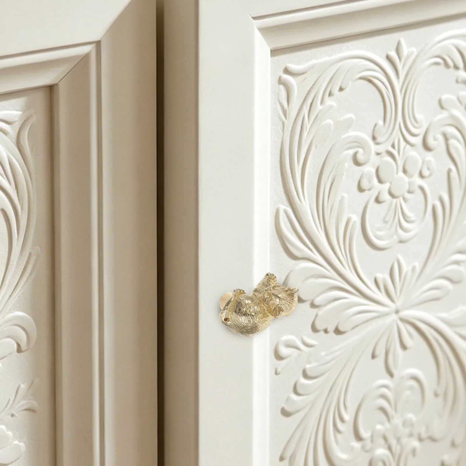 2Pcs Cat Door Knobs Brass Decorative Cabinet Handles Animal Shaped Drawer Pulls for Closet Dresser Mangosteen Style
