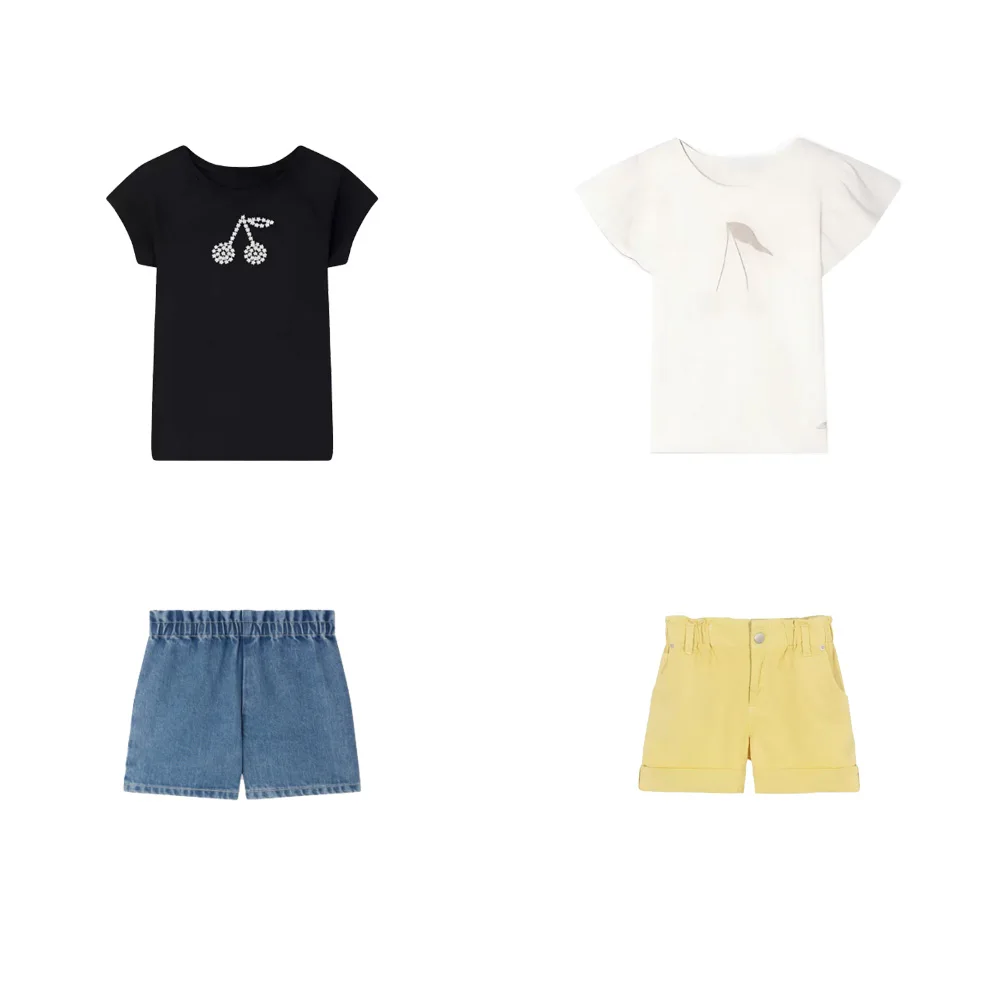 キッズtシャツとパンツの服セット26点、夏の女の子用キュートなtシャツとデニムショートパンツの服セット
