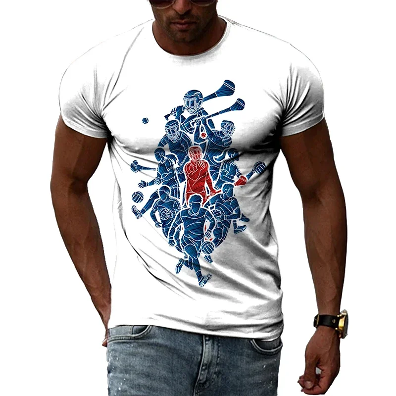 

3D Printed Hockey Pattern Quick Drying Breathable Sport Men's Plus Size Round Neck T-shirt Camiseta Deportiva Hombre