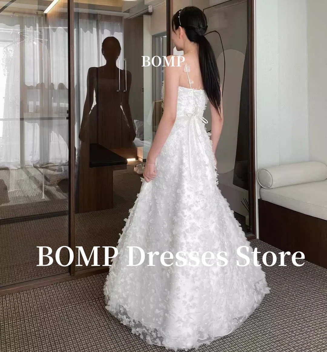 BOMP Flowers Applique Evening Dresses Princess Spaghetti Strap Wedding Photo shoot Prom Gowns Customized 웨딩드레스 image 2
