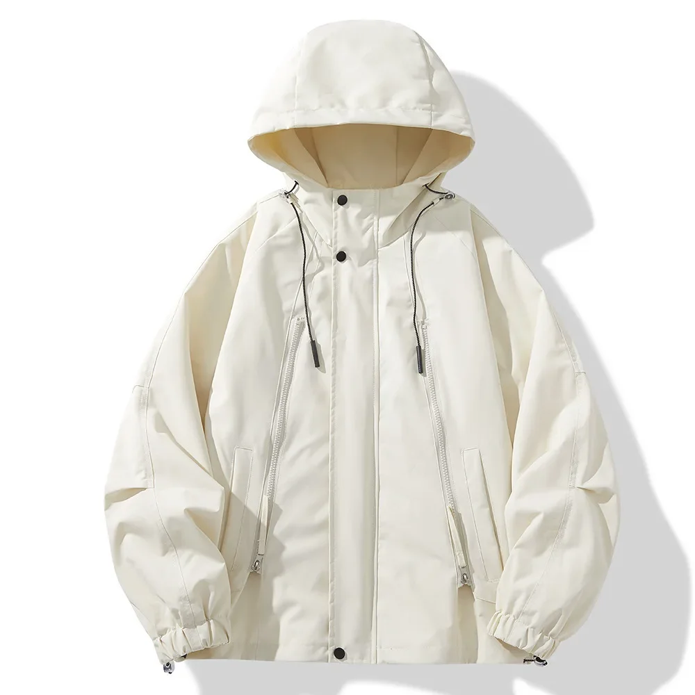 Men Outdoor Hooded Windproof Mountaineering Jackets New Autumn Man Multiple Pockets Cargo Coats Male Casual Tooling Jackets 4XL