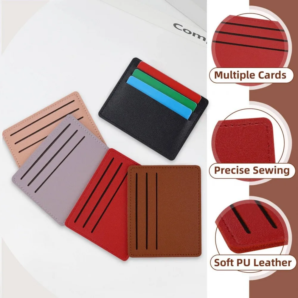 2 Pack Slim PU Leather Card Holder Wallets, Minimalist Multi Slot Thin ID Credit Card Protector Sleeves, Portable Lightweight Card Case for Men Women Office Travel Daily Birthday Holiday Gift