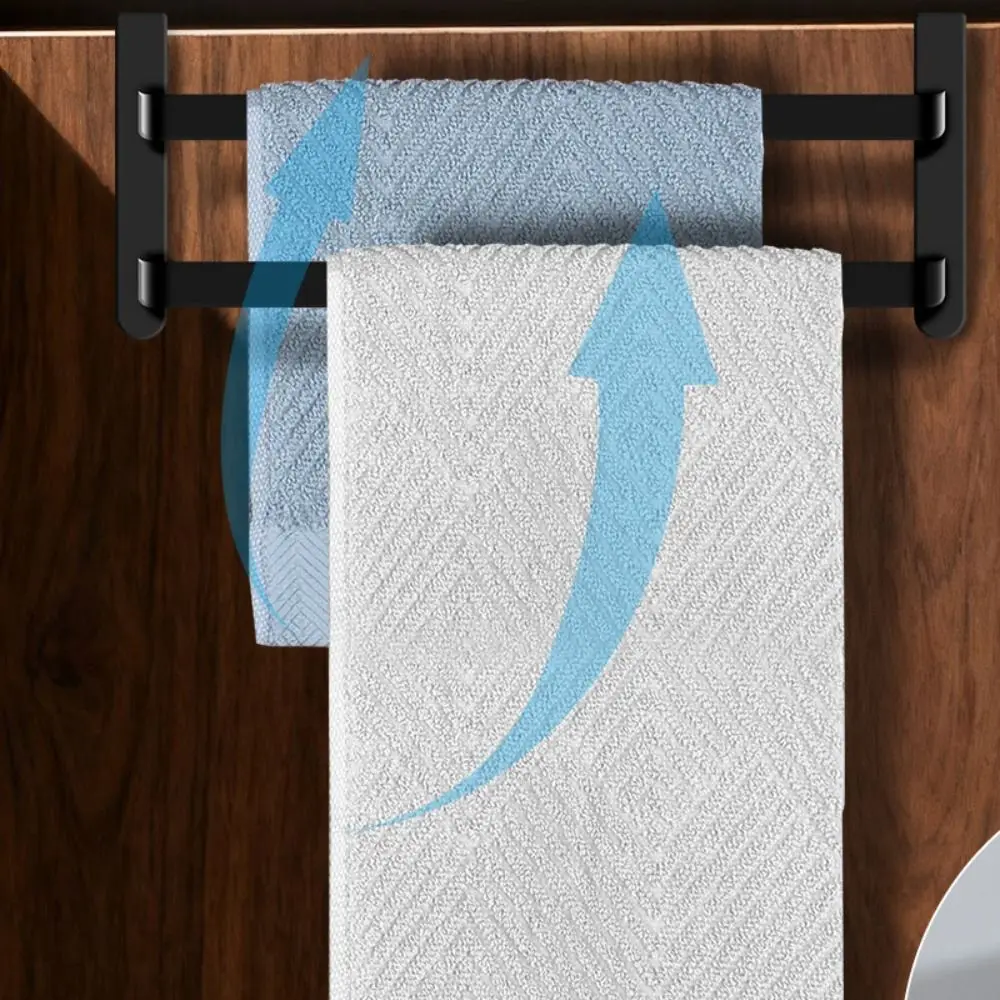 Household Hanging Cabinet Door Towel Rack Rust-resistant Space-Saving Kitchen Towel Holder No Drilling 2 Layer Towel Rod Lockers