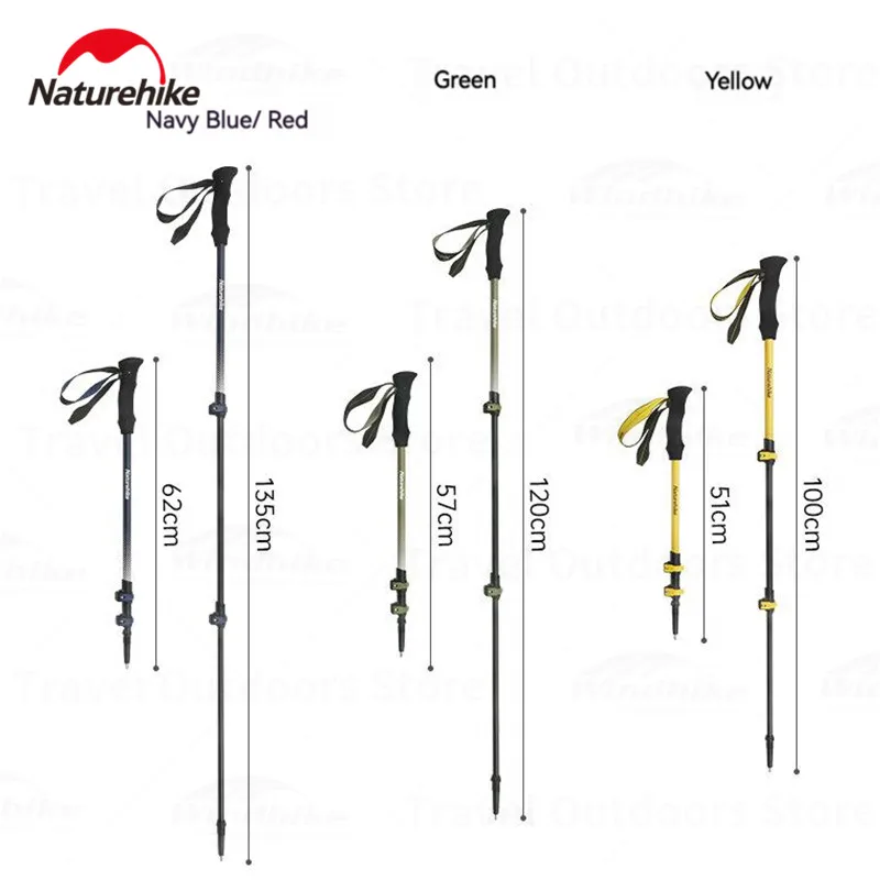 Naturehike Ultralight Walking Stick Carbon Trekking Pole Folding 3-Section Telescopic Rod Length Adjustable Climbing Equipment