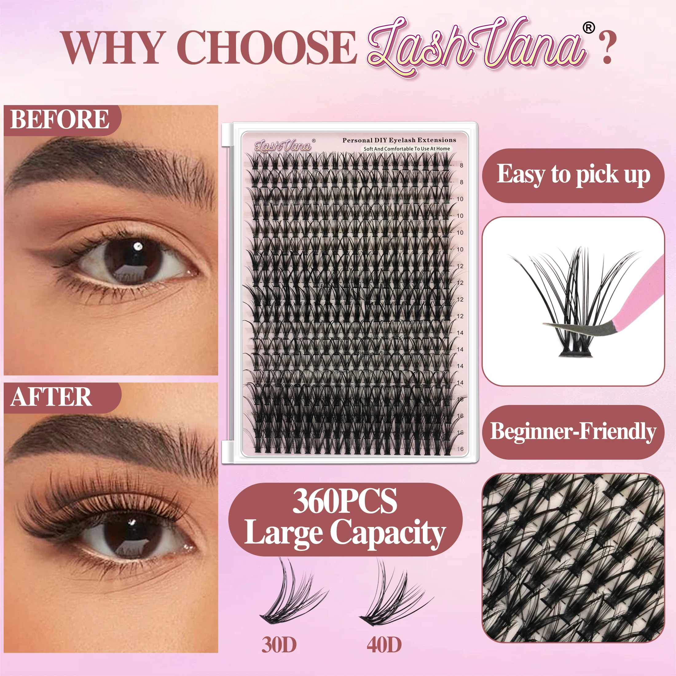 لتقوم بها بنفسك مجموعة الرموش الصناعية 360 قطعة مجموعات سعة كبيرة رمش الغراء أدوات ماكياج وملحقات للاستخدام المنزلي #5