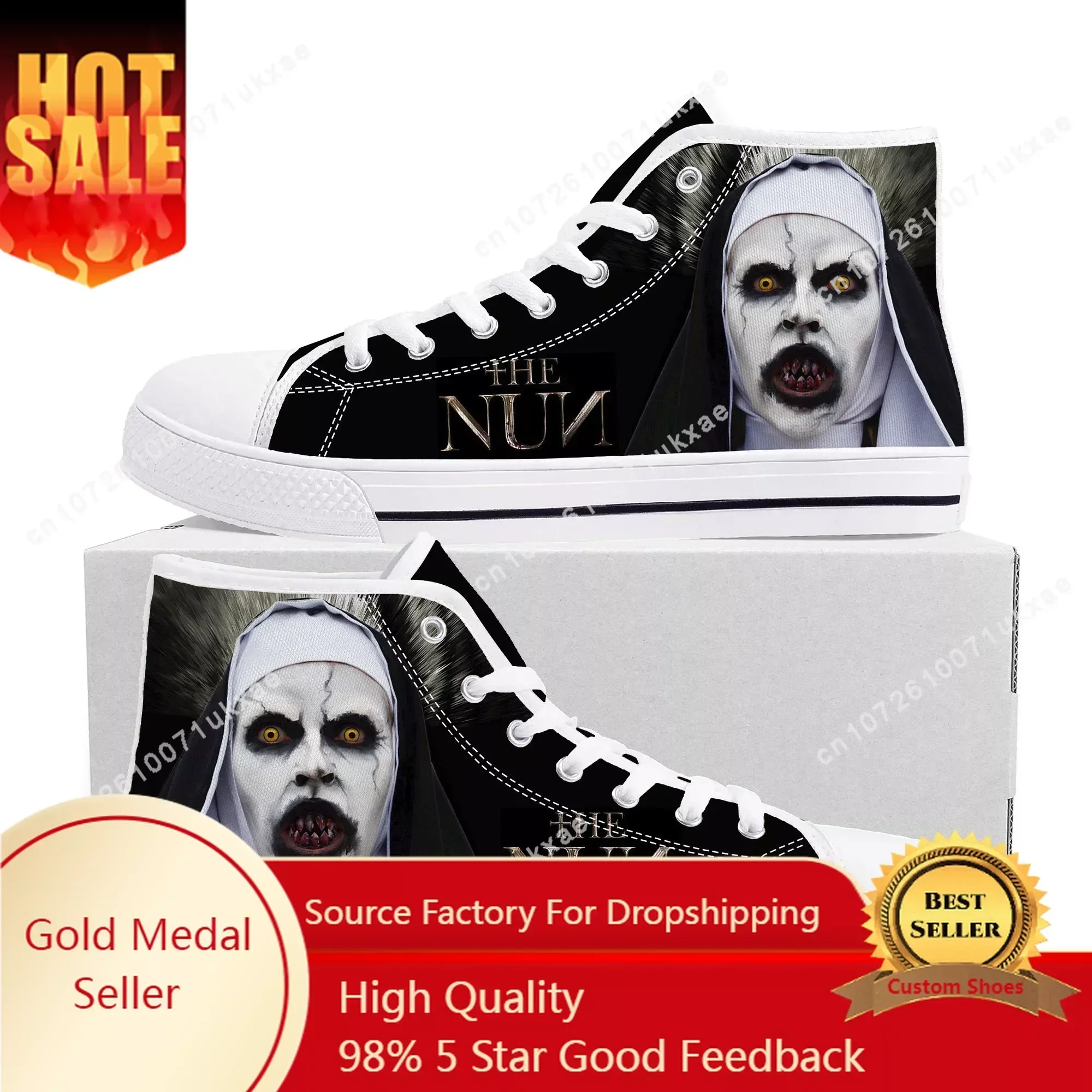 Movie The Nun Series High Top Sneakers Mens Womens Teenager Canvas High Quality Sneaker Casual Custom Made Shoes Customize Shoe