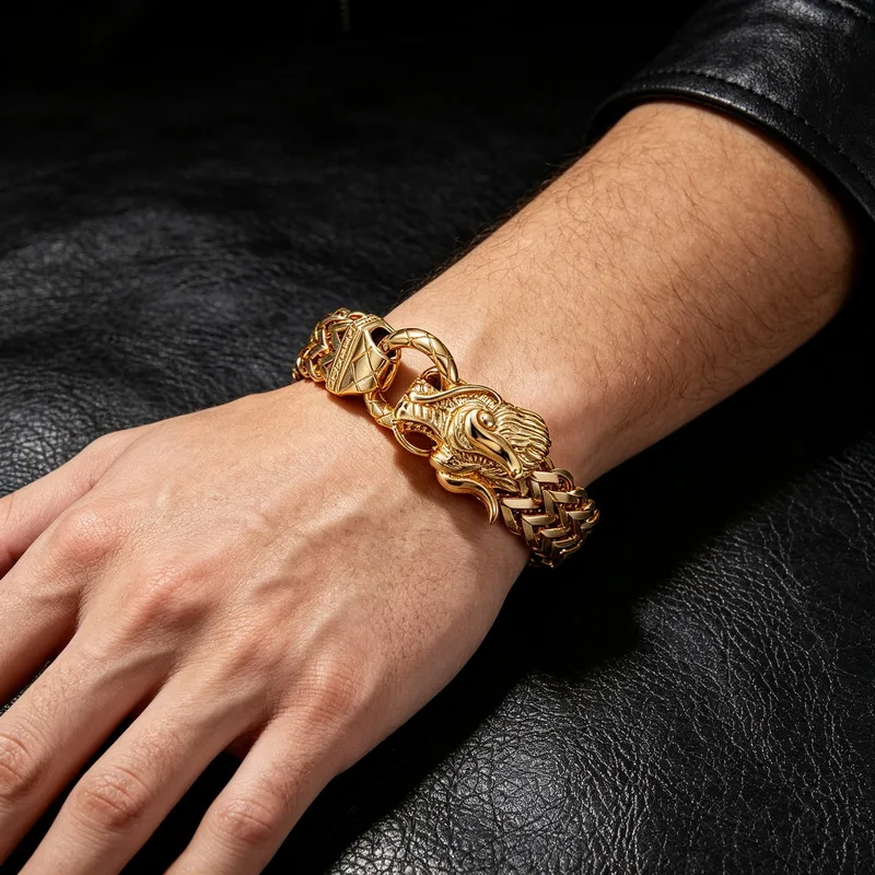 KALEN Retro Dominant Oriental Dragon Head Stainless Steel Bracelet Trendy Men's Bracelets  Fashion Jewelry Halloween Gifts