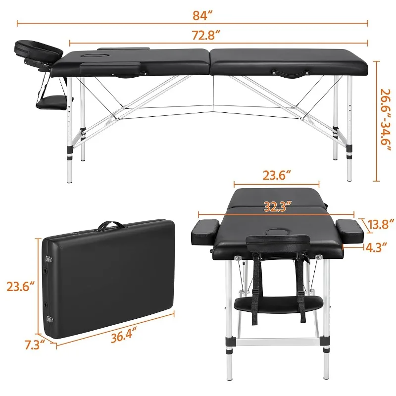 Massage Tables Portable 84inch Massage Bed Aluminium Height Adjustable Facial Salon Tattoo Bed with Non-Woven Bag