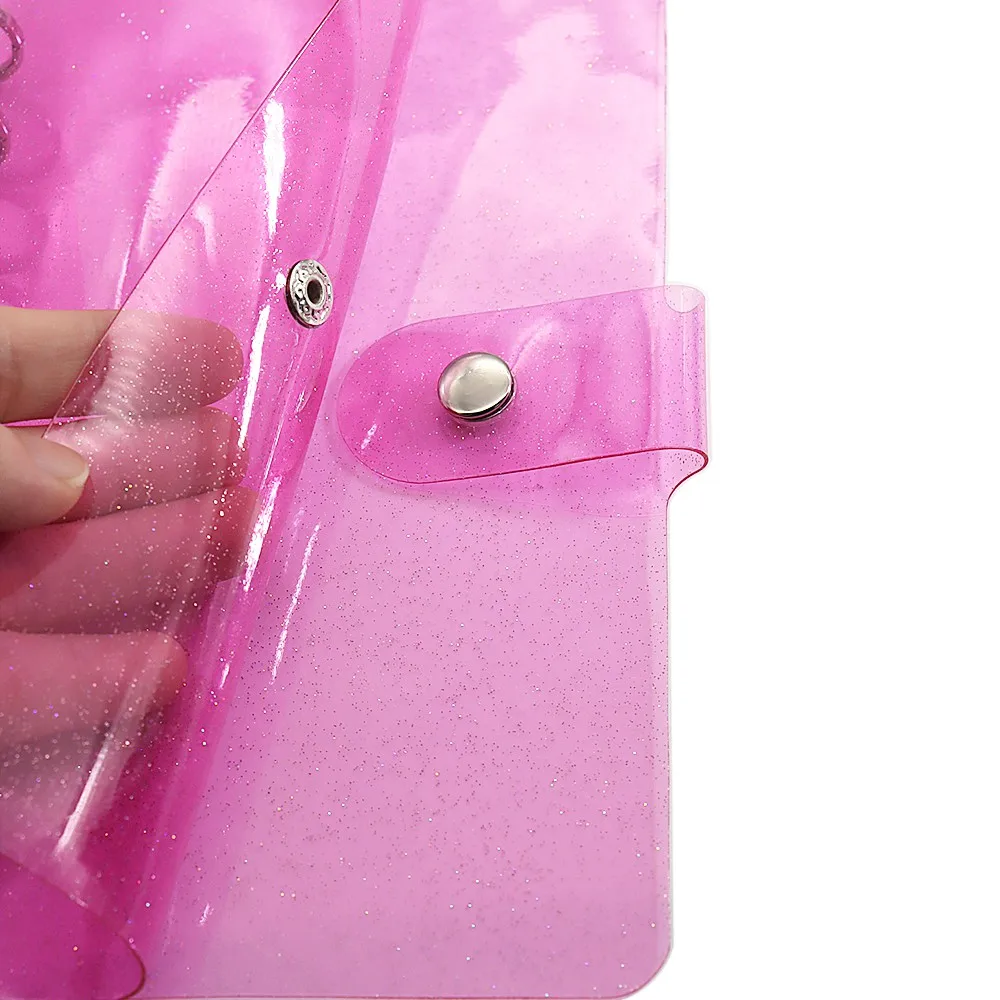 A5 A6 A7 Mini Clear Glitter Binder Cover Loose-Leaf Notebook Cover Protector Snap Closure PVC 6 Hole Binder Filling File Folders