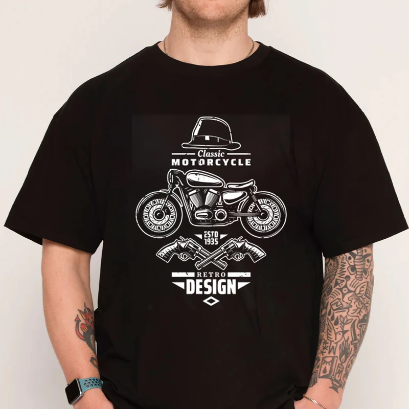 

Винтажная классическая мотоциклетная футболка с принтами в стиле ретро, хлопковая мужская рубашка, повседневная одежда с короткими рукавами, футболки с круглым вырезом