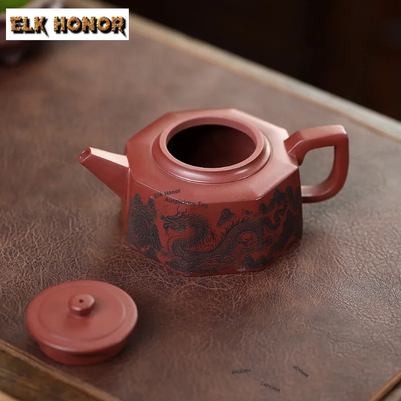 350ml  Authentic Yixing Purple Clay Teapots Handmade Octagonal Well Bar Pot Raw Ore Dragon Blood Sand Mud Kettle Zisha Tea Set
