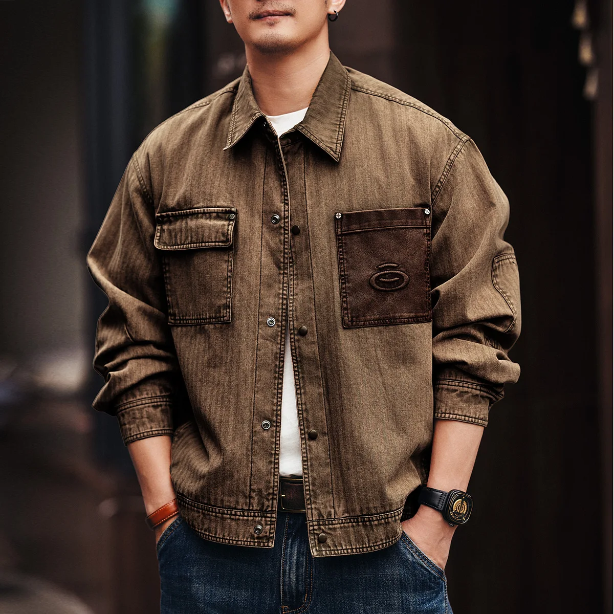 

2025 spring and autumn new fashion retro color pocket cargo jacket loose fashion brand leisure coat