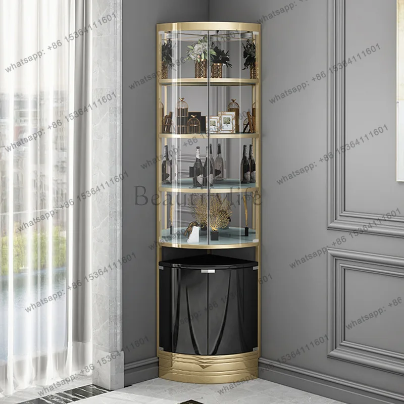 

Light Luxury High-End Triangle Cabinet Stainless Steel Corner Glass Living Room Wall-Mounted Modern Minimalist Display